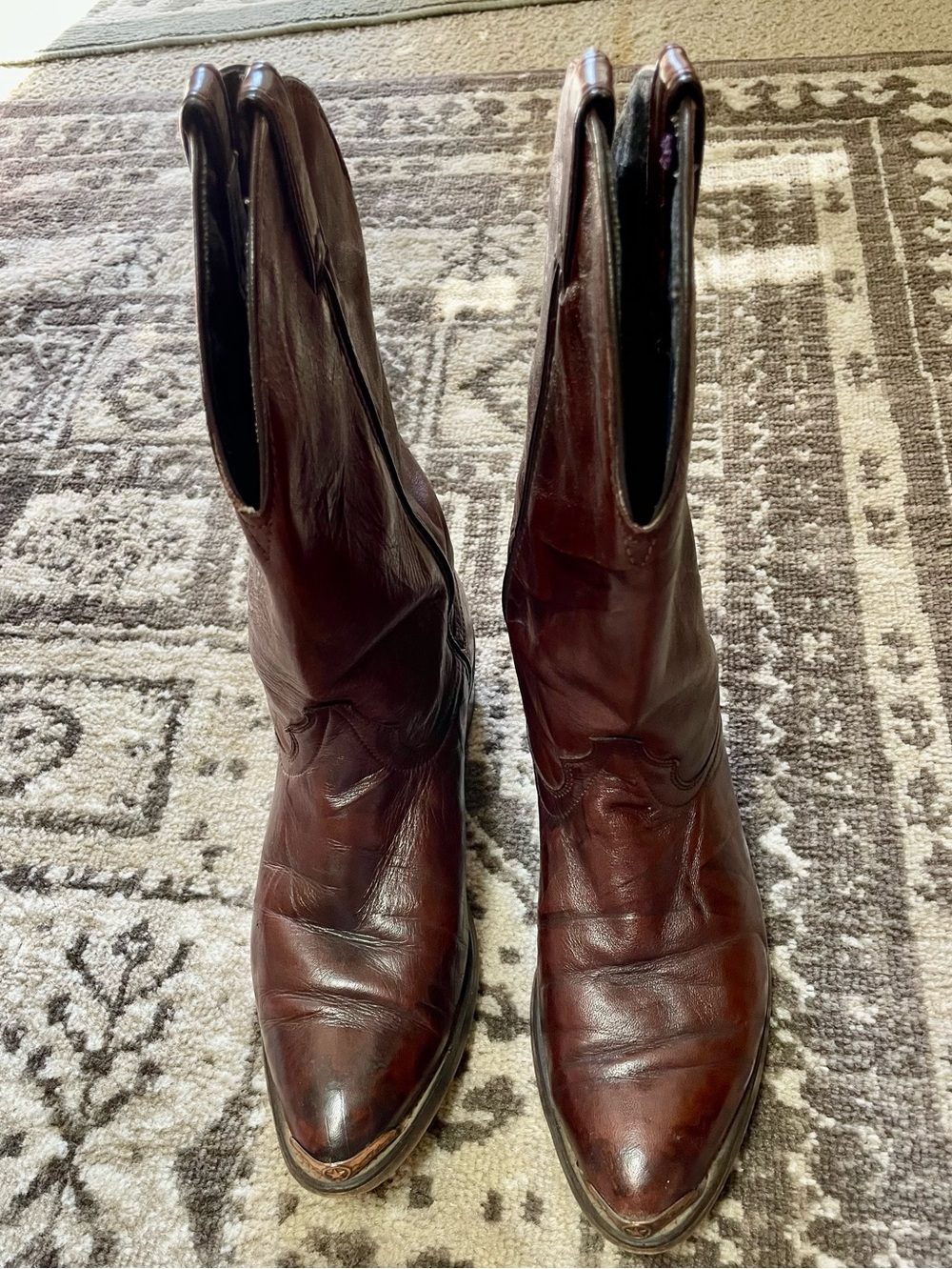 Vintage Code West western Brown Leather Cowboy Boots w/Toe Caps. Men’s 9 1/2